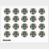 Sticker Rond Portrait puissant en chef amérindien (Feuille)
