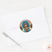Sticker Rond Portrait puissant en chef amérindien (Enveloppe)
