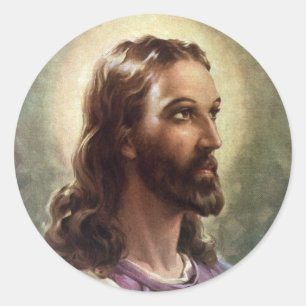 Sticker Rond Portrait religieux vintage de Jésus-Christ avec ha