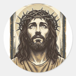 Sticker Rond Portrait religieux vintage de la couronne d'épines
