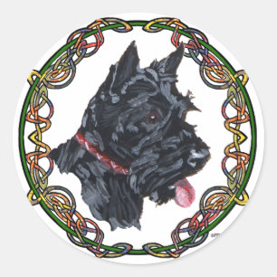 Sticker Rond Portrait Scottie Nœud Celtique