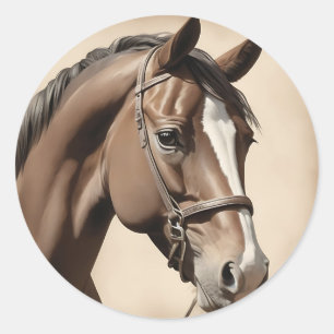 Sticker Rond Portrait vintage de Sepia d'un cheval