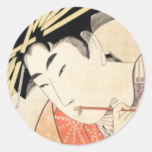 Sticker Rond Portrait vintage japonais frais de geisha