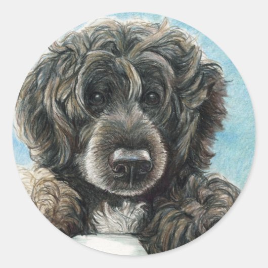 Sticker Rond Portugais Water Dog Art Stickert (Devant)