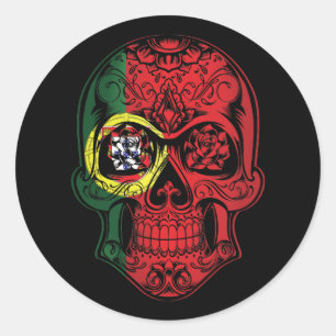 Sticker Rond Portugal Crâne et drapeau Rose