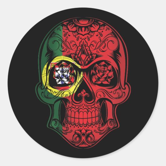 Sticker Rond Portugal Crâne et drapeau Rose (Devant)