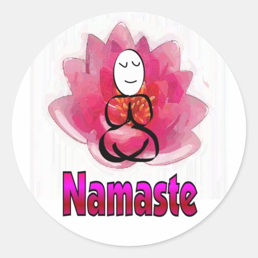 Sticker Rond Pose de Yoga avec Fleur Lotus "Namaste" (Devant)
