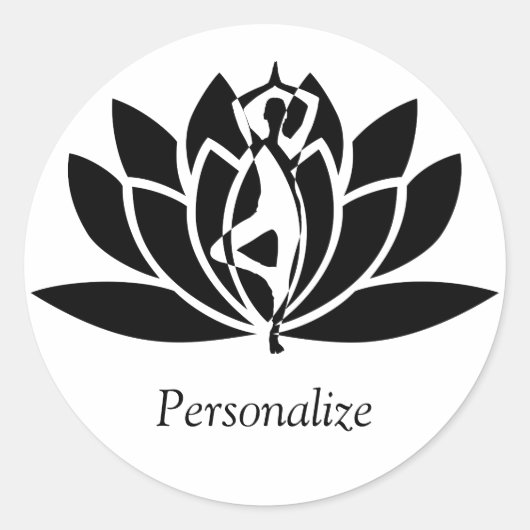 Sticker Rond Pose de Yoga Fleur Lotus Abstraite Personnaliser (Devant)