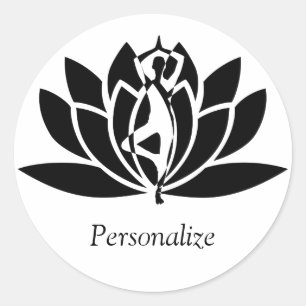 Sticker Rond Pose de Yoga Fleur Lotus Abstraite Personnaliser