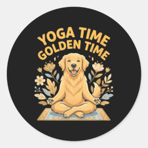 Sticker Rond Pose de yoga Golden Retriever Yoga _1