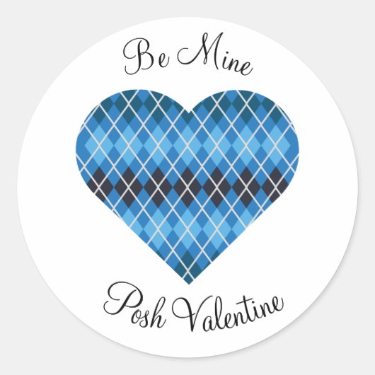 Sticker Rond Posh Jacquard bleu foncé Grand Coeur (Devant)