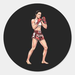 Sticker Rond Position de kickboxing Boxe thaïlandaise Un combat