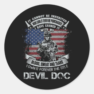 Sticker Rond Possédez à jamais le titre de diable doc drapeau c