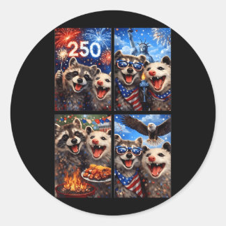 Sticker Rond Possum et Raccoon 4 juillet Selfie 250e