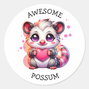Sticker Rond Possum génial   Opossum de dessin mignon