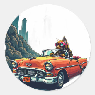 Sticker Rond Post Apocalyptic Cat Driver Wasteland Survival Ret