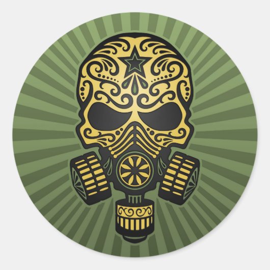Sticker Rond Post Apocalyptique crâne de sucre, vert armée (Devant)