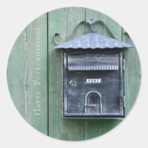 Sticker Rond Postcrossing heureux ! Boîte aux lettres