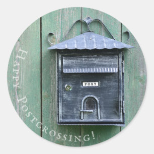 Sticker Rond Postcrossing heureux ! Boîte aux lettres