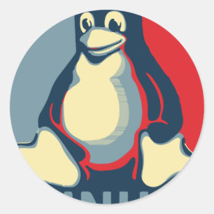 Sticker Rond Poster classique de pingouin Linux tux