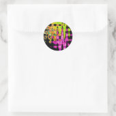 Sticker Rond Poster d'art Abstrait Neon Glitch Imprimer (Sac)