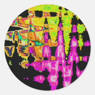 Sticker Rond Poster d'art Abstrait Neon Glitch Imprimer