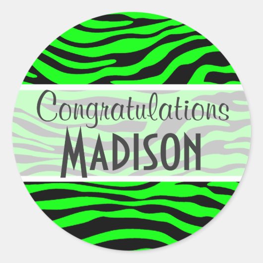 Sticker Rond Poster de animal électrique vert Zebra Stripes (Devant)