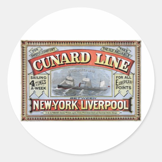 Sticker Rond Poster de Cunard Line New York Liverpool (Devant)