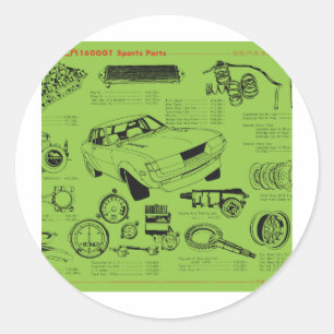 Sticker Rond Poster de pièces de Tosco TA22 Celica