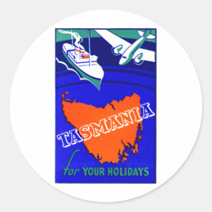 Sticker Rond Poster de voyage Tasmanie 1930