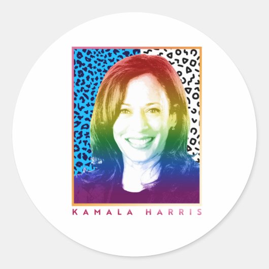 Sticker Rond Poster des années 80 - Kamala Harris Pride (Devant)
