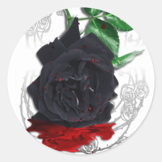Sticker Rond Poster gothique surréaliste du Rose noir saignant 