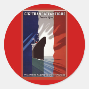 Sticker Rond Poster rétro de la ligne de croisière Atlantique