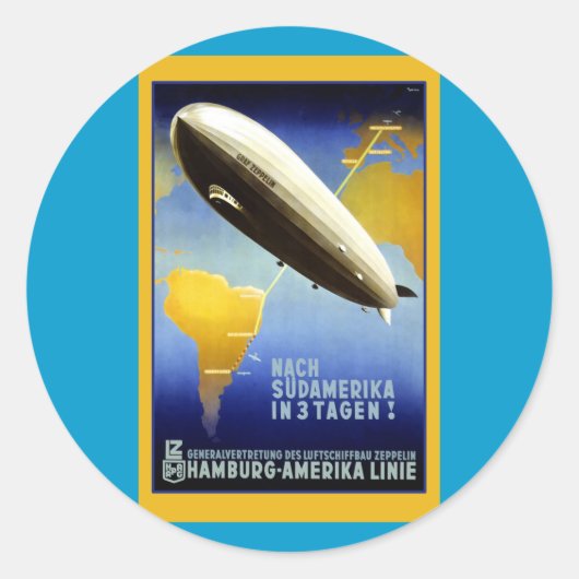 Sticker Rond Poster vintage d'un Dirigible (Devant)