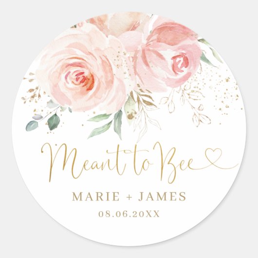 Sticker Rond Pot à miel Chic Blush Rose Floral Prévu pour être  (Devant)