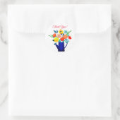 Sticker Rond Pot d'arrosage bleu et fleurs rouges jaunes (Sac)