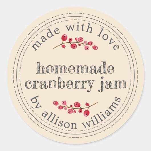 Sticker Rond Pot de confiture de cranberry fait maison pour Noë (Devant)