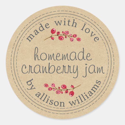 Sticker Rond Pot de confiture de cranberry fait maison pour Noë (Devant)