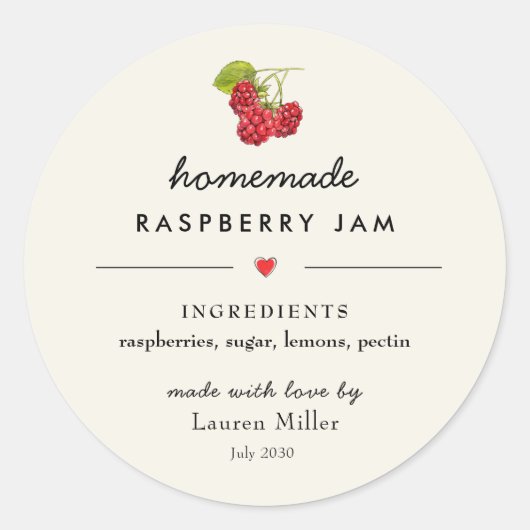 Sticker Rond Pot de confiture de framboise fait maison moderne (Devant)