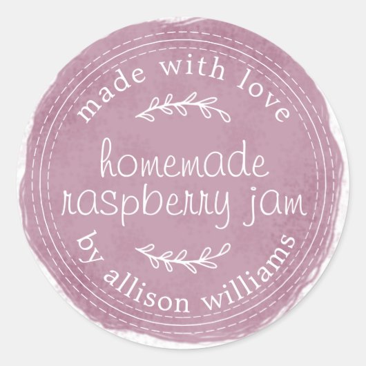 Sticker Rond Pot de confiture de framboise fait maison rustique (Devant)