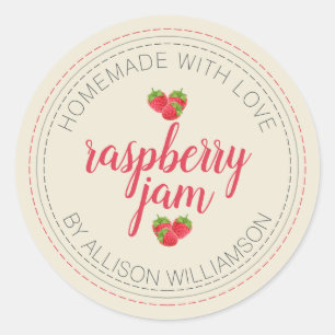 Sticker Rond Pot de Confiture de Framboise Maison Rustique Anti