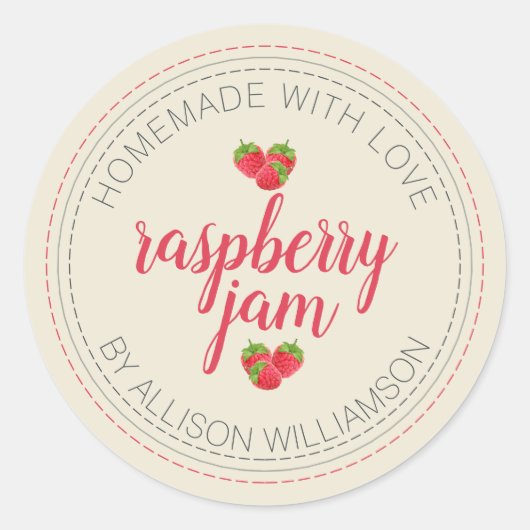 Sticker Rond Pot de Confiture de Framboise Maison Rustique Anti (Devant)