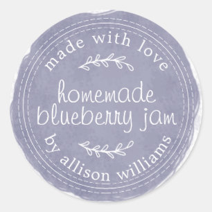 Sticker Rond Pot de confiture de myrtille fait maison rustique