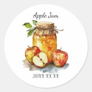 Sticker Rond Pot de confiture de pomme et aquarelle de pommes