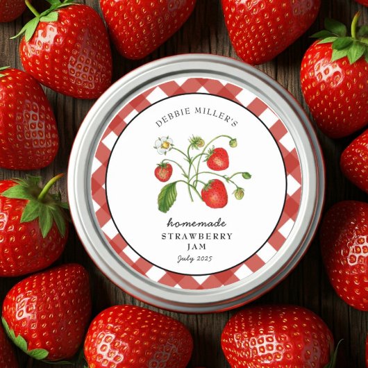 Sticker Rond Pot de confiture maison vintage fraise 