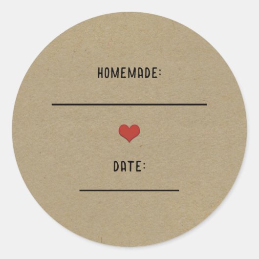 Sticker Rond Pot de conservation Kraft Brun Rustique Red Heart  (Devant)