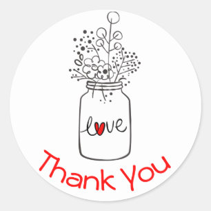 Sticker Rond Pot de fleurs remerciement floral rustique bocal m