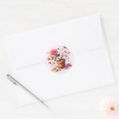 Sticker Rond Pot de fleurs rose roses Valentine (Enveloppe)