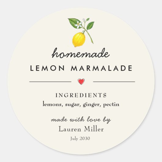Sticker Rond Pot de marmelade de citron fait maison moderne (Devant)