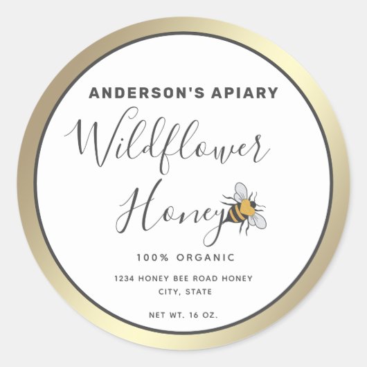 Sticker Rond pot de miel d'abeille au coeur moderne (Devant)